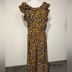 Who What Wear MIDI Dress Women’s Size Large Animal Print Mustard Black & White